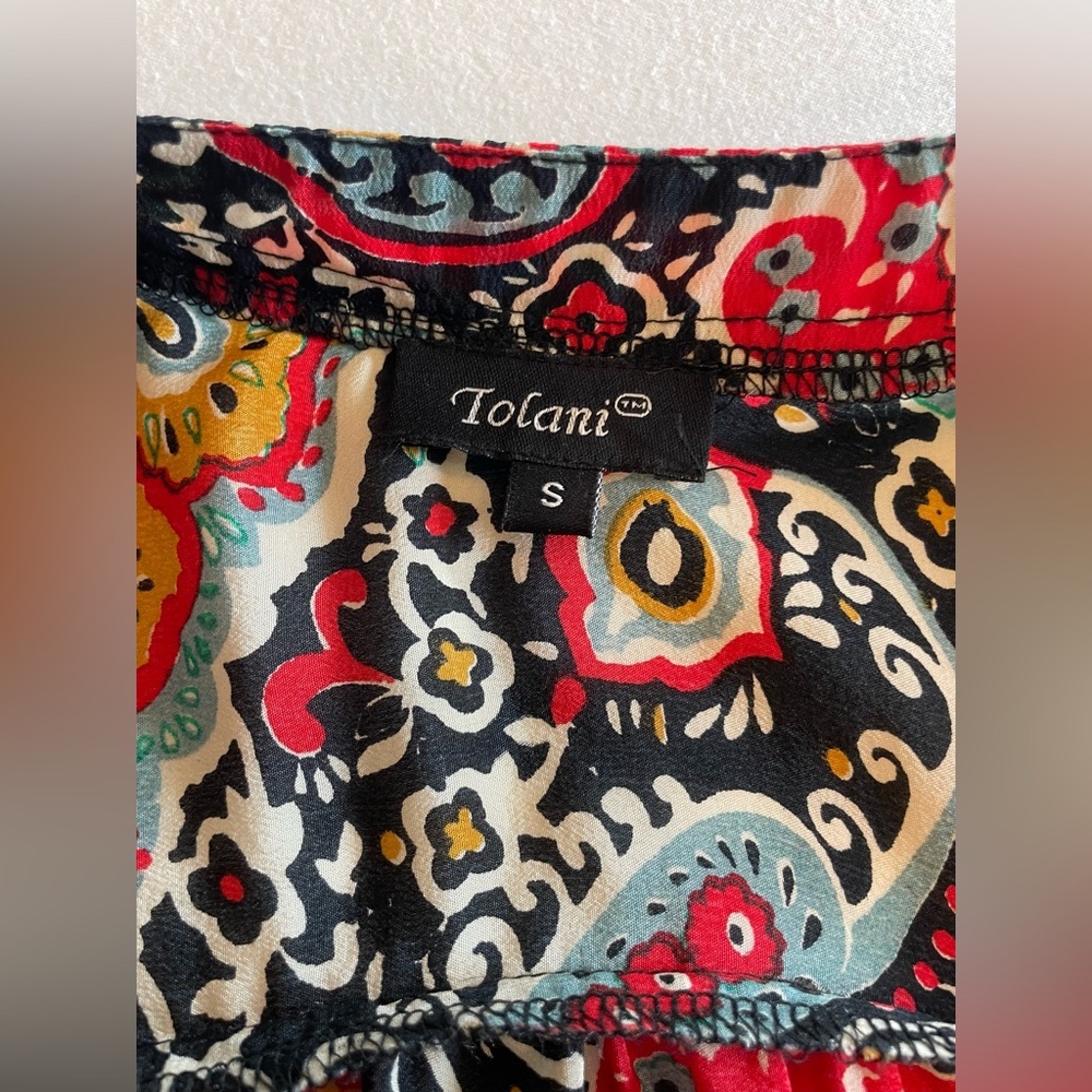 New Tolani 100% silk three-quarter sleeve colorful paisley shift dress size S - Picture 4 of 7
